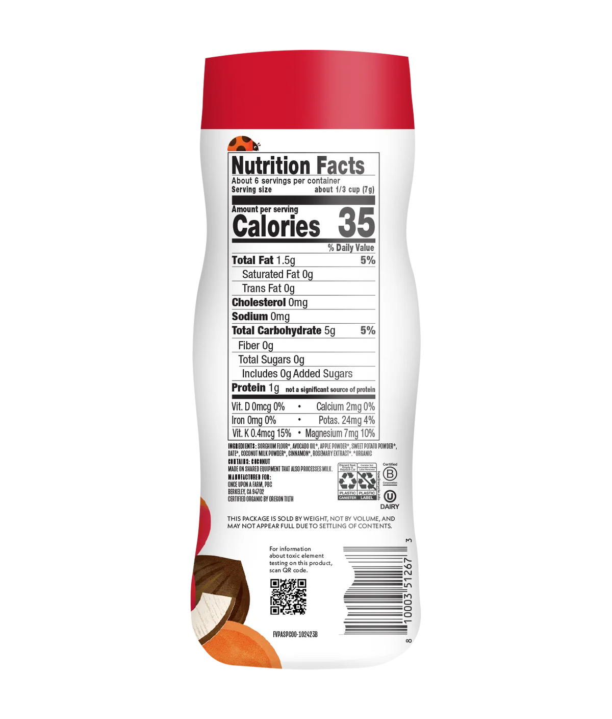 Baby Puffs with Apple, Sweet Potato and Coconut, 6 Count, Fast Dissolving Fruit and Veggie Snack