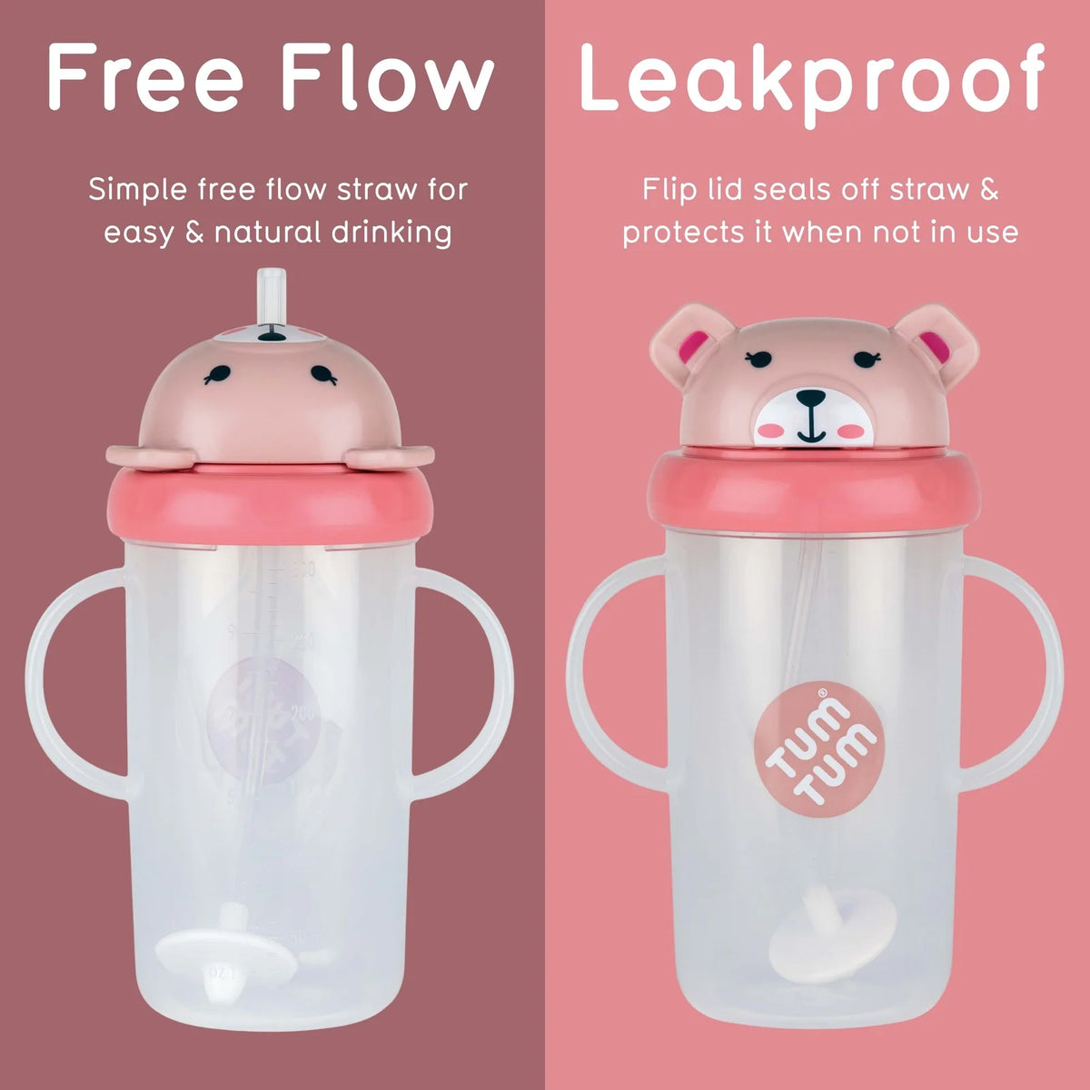 Baby Sippy Cup with Weighted Free-Flow Straw, Leakproof Flip-Top Lid and 300ml Side Measure
