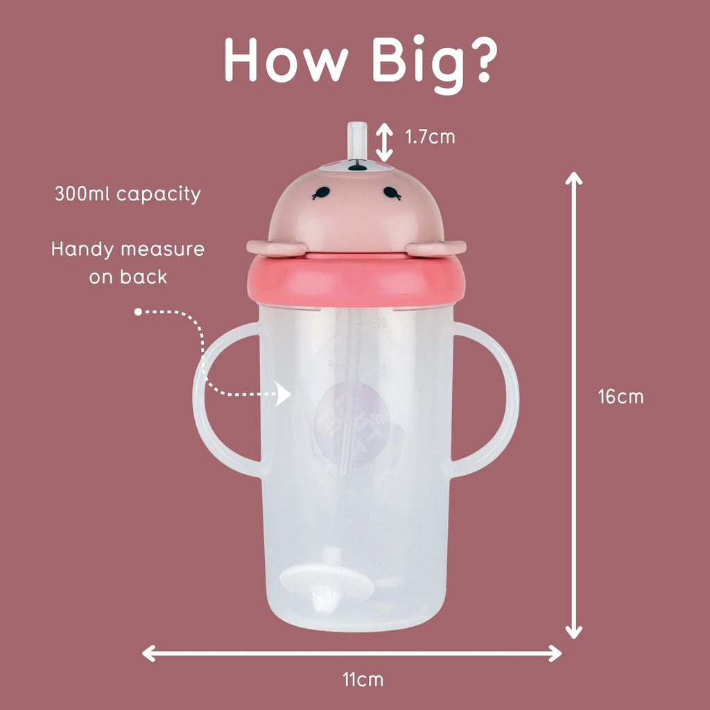 Baby Sippy Cup with Weighted Free-Flow Straw, Leakproof Flip-Top Lid and 300ml Side Measure