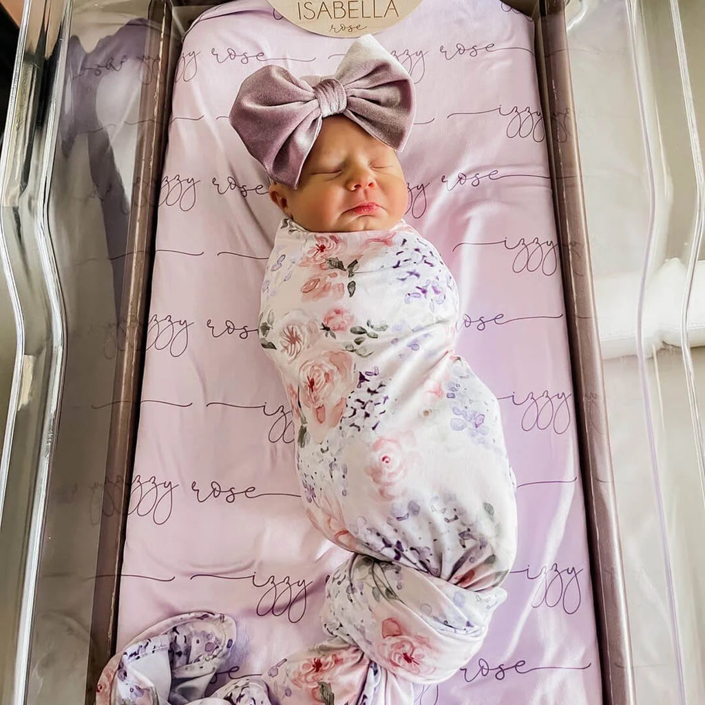 Baby Swaddle Blanket in Pink and Purple Hydrangea Print,