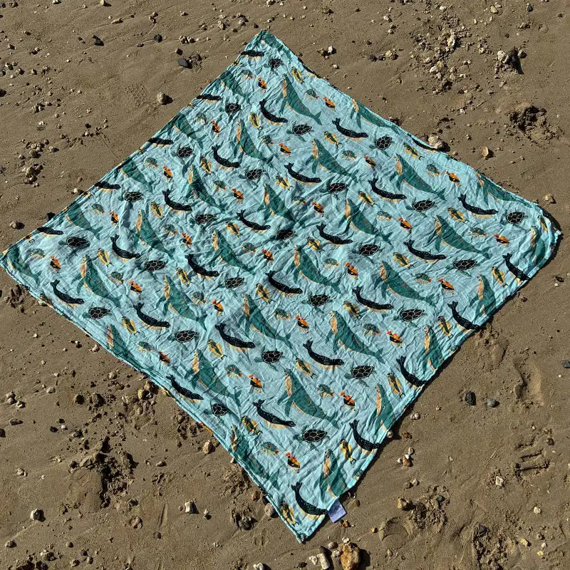 Baby Swaddle Blanket, Ocean Friends Bamboo Muslin 47 x 47 Inch Newborn Wrap and Multi-Use Baby Blanket