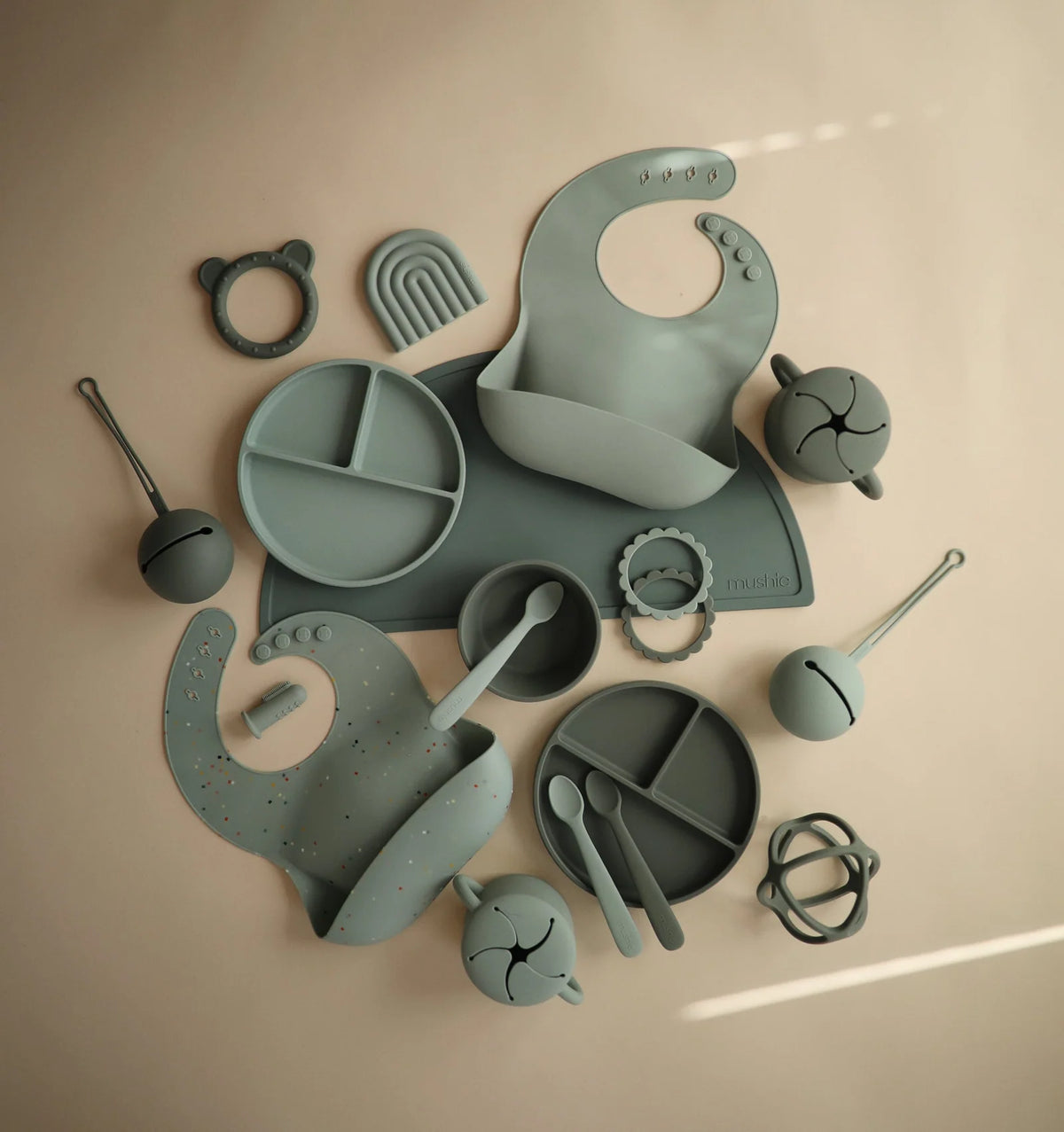 Baby Teether Ball in Food-Grade Silicone with Easy-Grasp Geometric Design and Five Neutral Color Choices