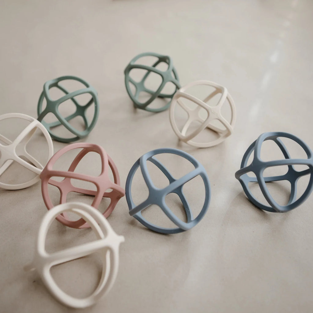 Baby Teether Ball in Food-Grade Silicone with Easy-Grasp Geometric Design and Five Neutral Color Choices