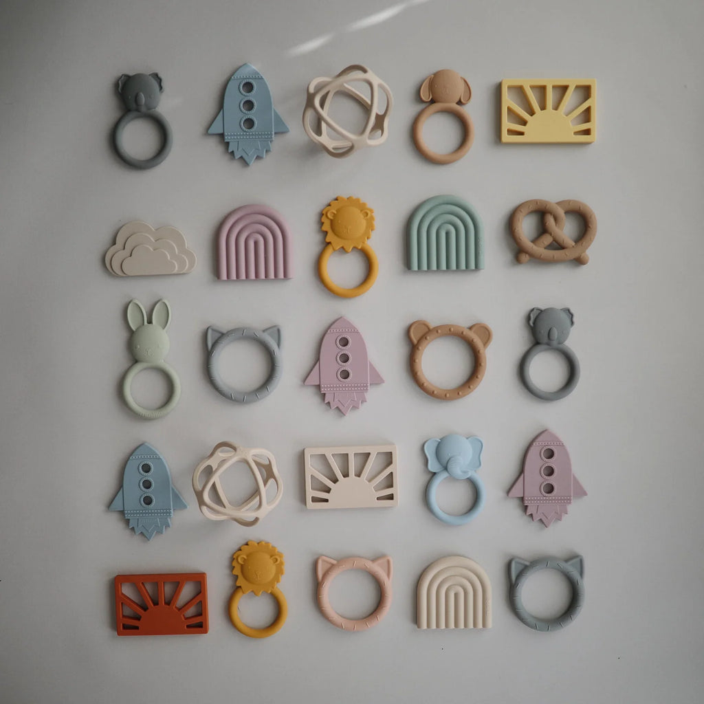 Baby Teether Ball in Food-Grade Silicone with Easy-Grasp Geometric Design and Five Neutral Color Choices