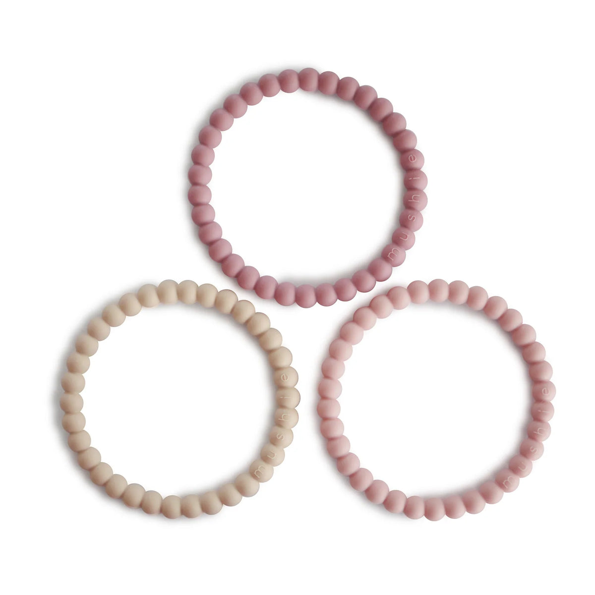Baby Teether Bracelet in Food-Grade Silicone with Easy-Grasp Pearl Bead Design and Five Color Combina — Linen/Peony/Pale Pink