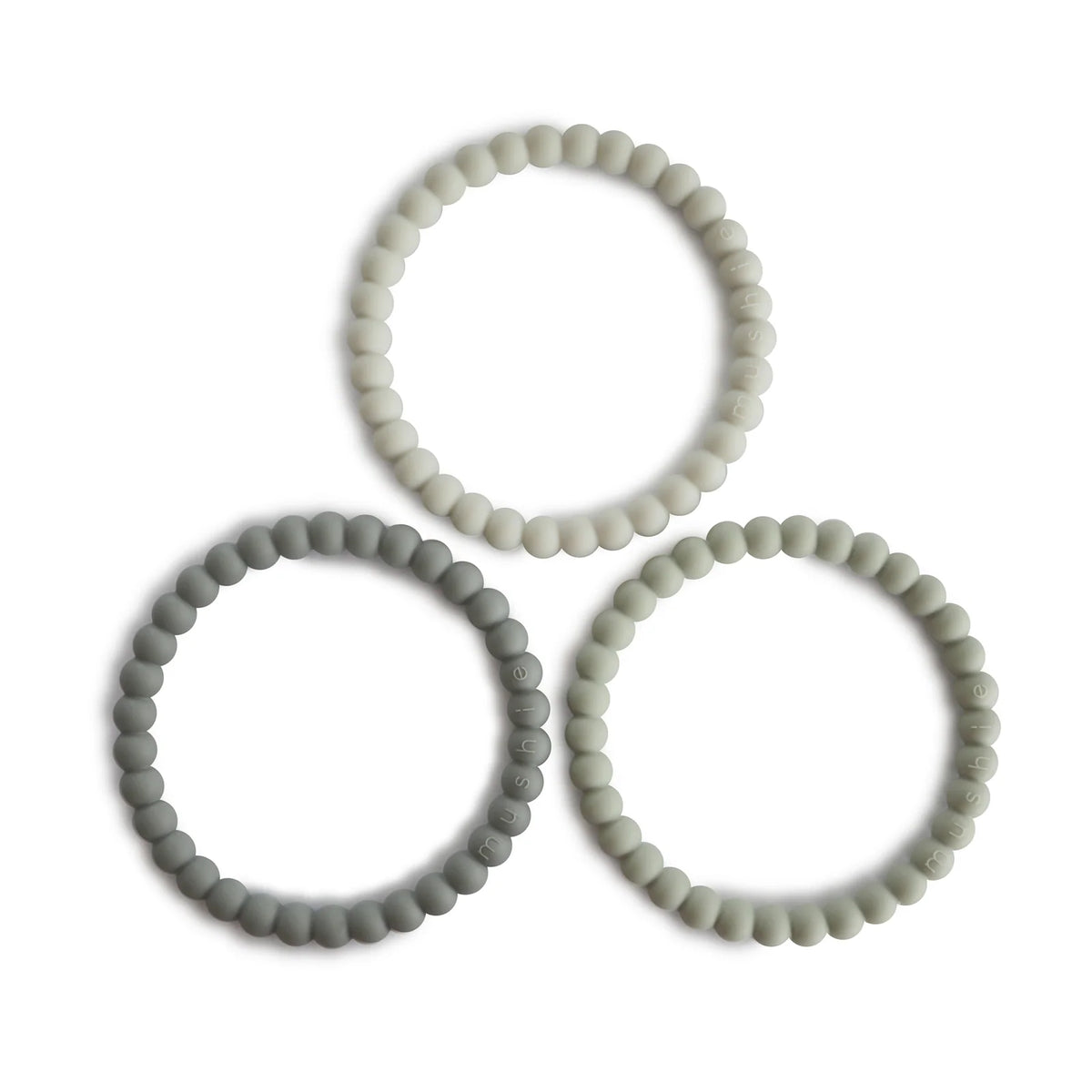 Baby Teether Bracelet in Food-Grade Silicone with Easy-Grasp Pearl Bead Design and Five Color — Green Tea/Cool Gray/Sea Salt