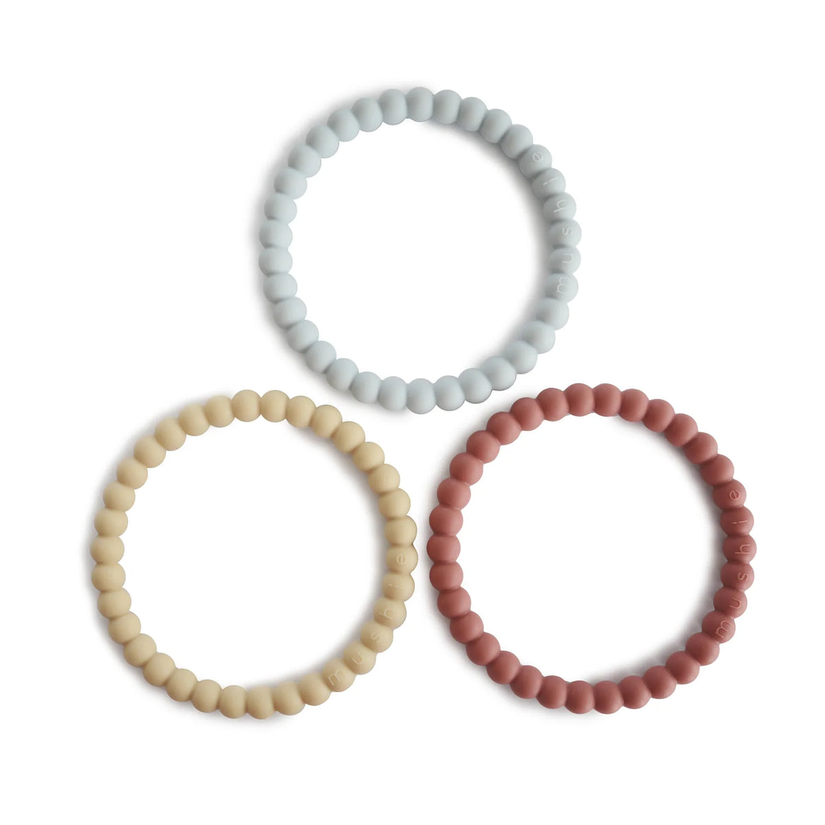 Baby Teether Bracelet in Food-Grade Silicone with Easy-Grasp Pearl Bead Design and Five Color Combinations