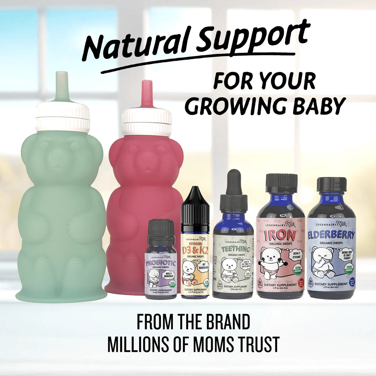 Baby Teething Drops with Organic Clove, Chamomile and Echinacea Support Plus Infant Toothbrush