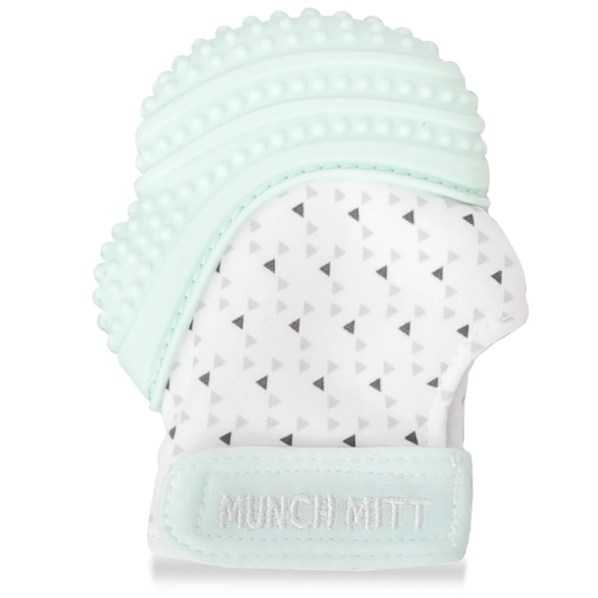 Baby Teething Mitt with Textured Silicone and an Adjustable Strap for Hands-Free Use on Either Hand — Mint Green