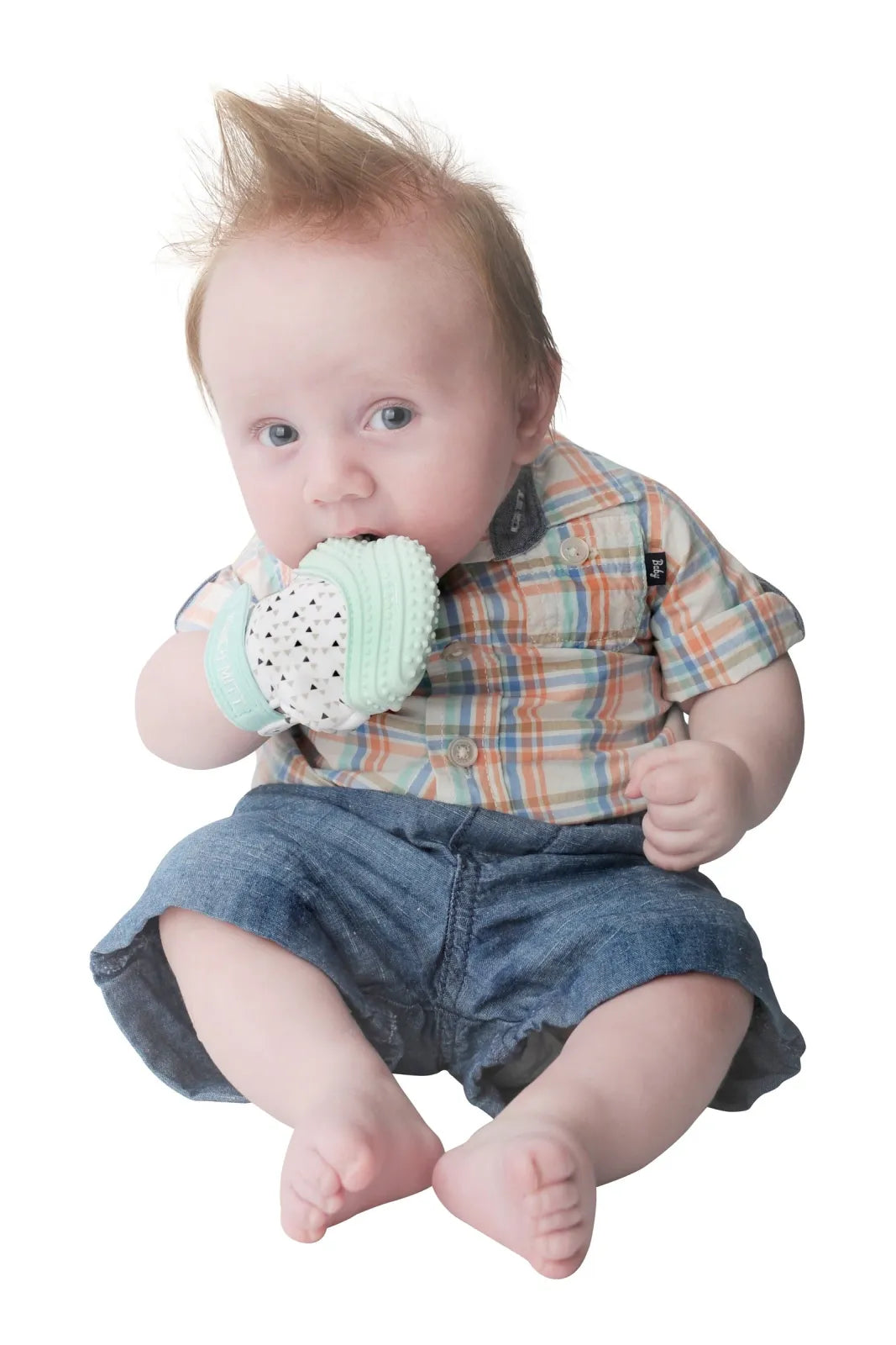 Baby Teething Mitt with Textured Silicone and an Adjustable Strap for Hands-Free Use on Either Hand