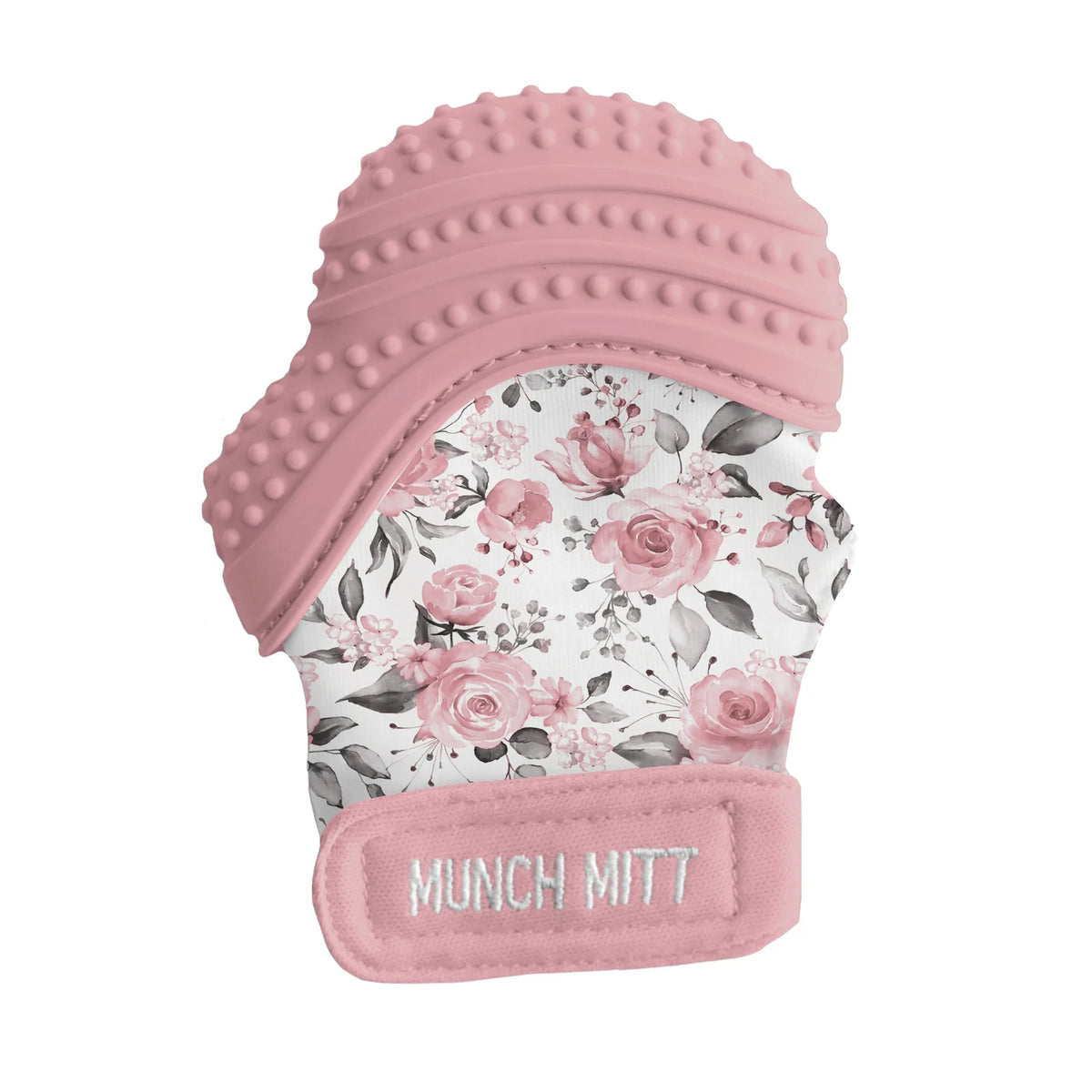 Baby Teething Mitt with Textured Silicone and an Adjustable Strap for Hands-Free Use on Either Hand