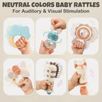Baby Teething Toys and Sensory Rattle Set with Soft Silicone Textures for Gentle Infant Play