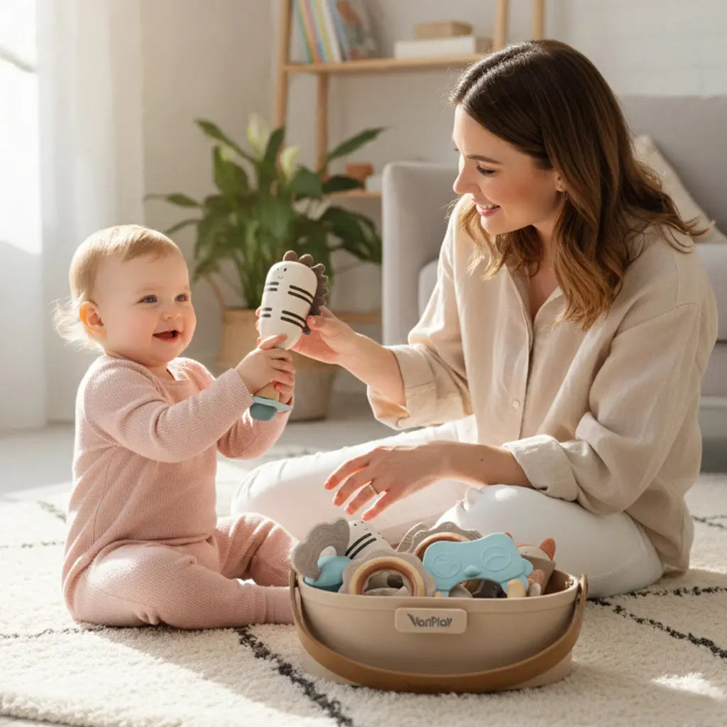 Baby Teething Toys and Sensory Rattle Set with Soft Silicone Textures for Gentle Infant Play