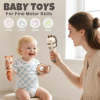Baby Teething Toys and Sensory Rattle Set with Soft Silicone Textures for Gentle Infant Play