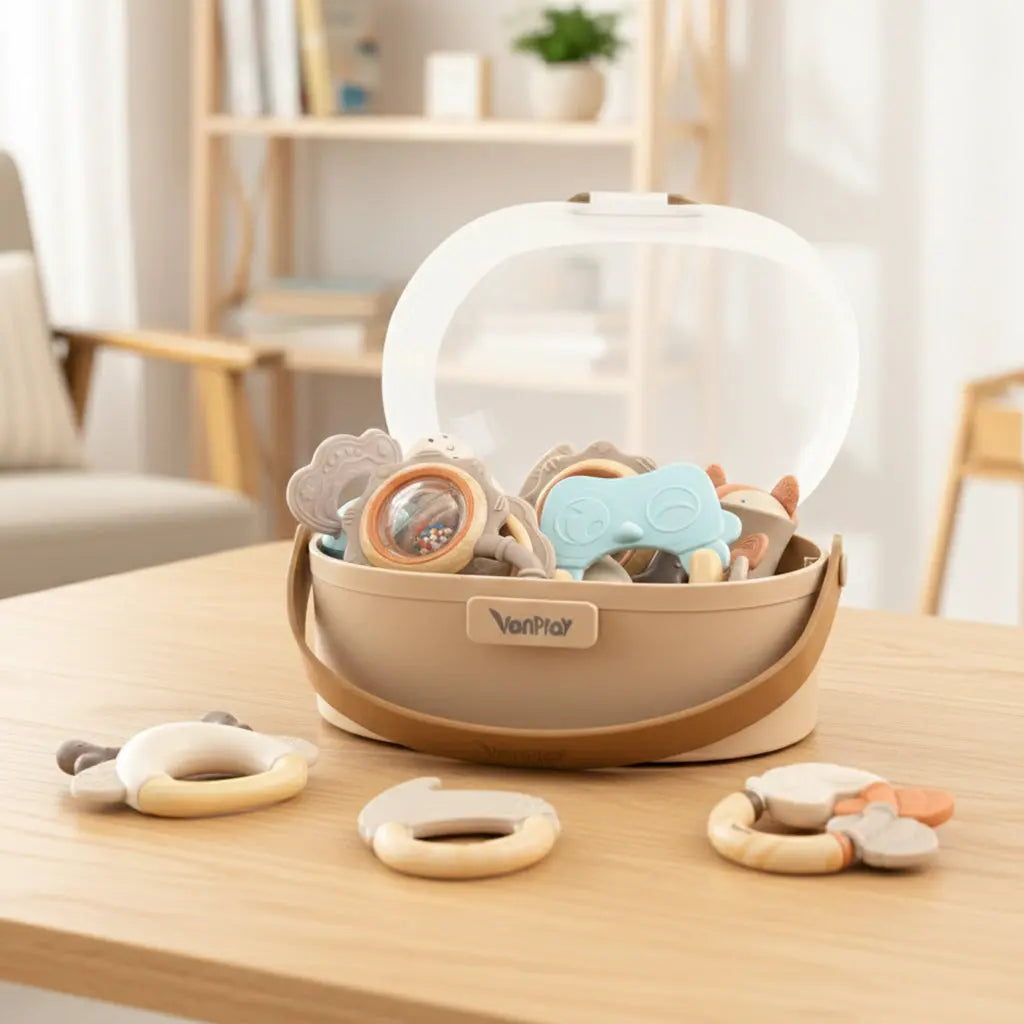 Baby Teething Toys and Sensory Rattle Set with Soft Silicone Textures for Gentle Infant Play