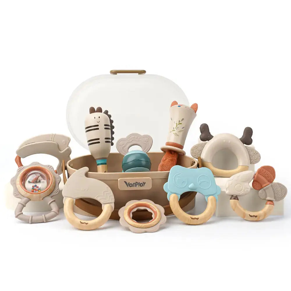 Baby Teething Toys and Sensory Rattle Set with Soft Silicone Textures for Gentle Infant Play