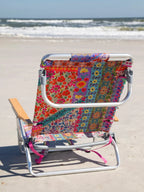 Backpack Beach Chair in Folk Flower Patchwork, Portable Folding Outdoor Seat for Beach Days and Camping