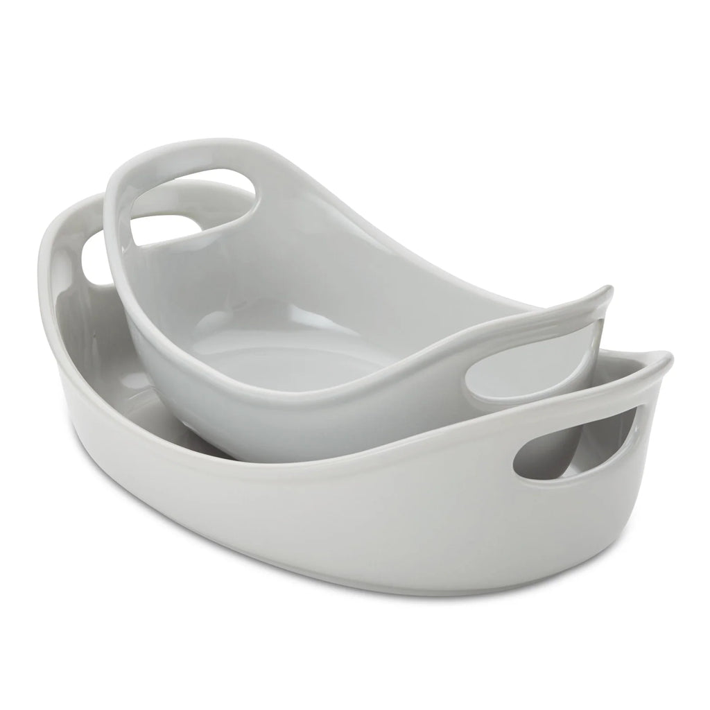 Baking Dish Set in Oval Ceramic, Sea Salt Gray