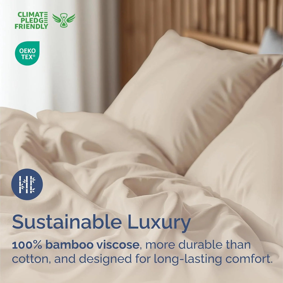Bamboo Cooling Sheet Set with 18-Inch Deep Pockets, Soft Breathable Rayon Bedding in Twin, Full, Queen and King Sizes