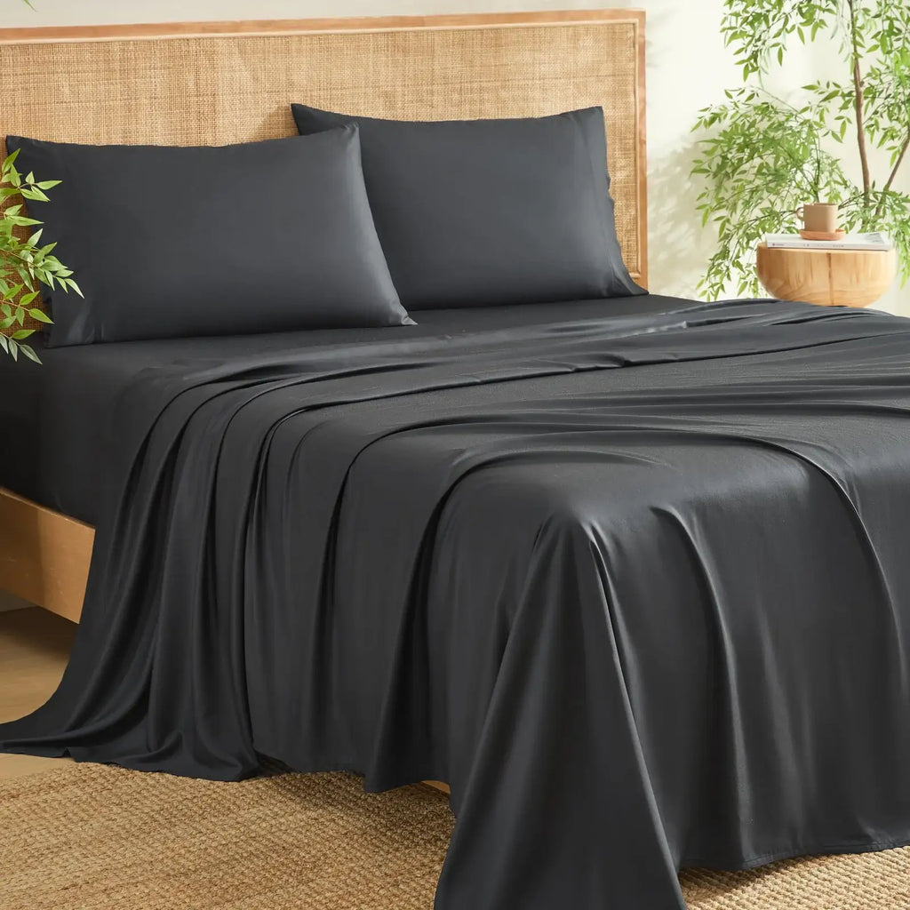 Bamboo Cooling Sheet Set with 18-Inch Deep Pockets, Soft Breatha — Twin / Black / Full / Black / Queen / Black / King / Black