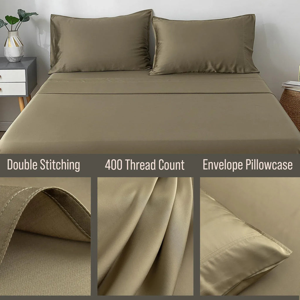 Bamboo Pillowcase Set with 400 Thread Count, Silky Cooling Comfort, and Standard, Queen, or King Sizes