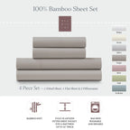 Bamboo Sheet Set with Fitted and Flat Sheets, Envelope Pillowcases, Seven Colors and Four Bed Sizes