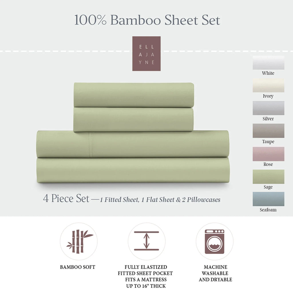 Bamboo Sheet Set with Fitted and Flat Sheets, Envelope Pillowcases, Seven Colors and Four Bed Sizes