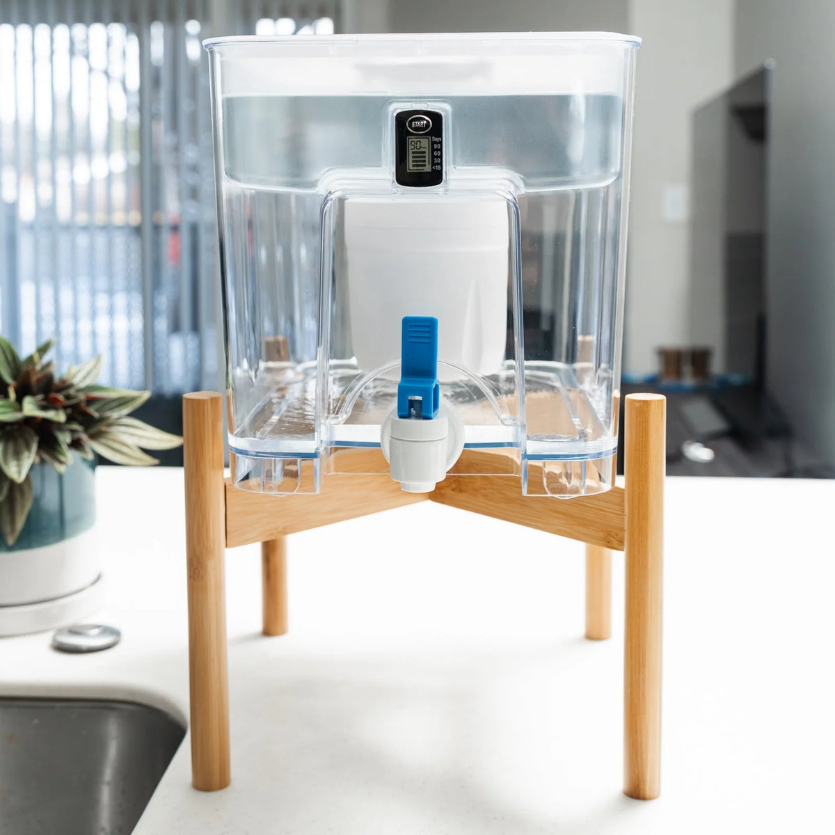 Bamboo Water Dispenser Stand with Stable Raised Base, Natural Finish and Easy Assembly for Home or Office