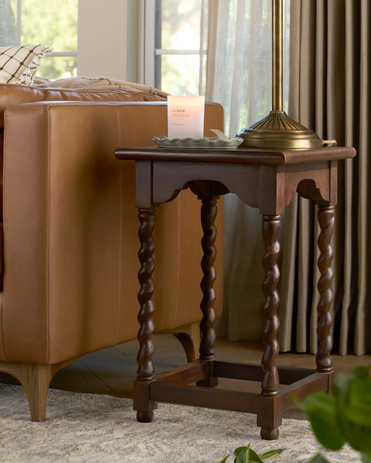 Barley Twist Accent Table in Solid Mango Wood with Hand-Finished Legs and a Deep Dark Stain for Vintage Character
