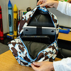Baseball Backpack for School in Blue Cowhide Print with Expandable Bottle Pouches on Both Sides