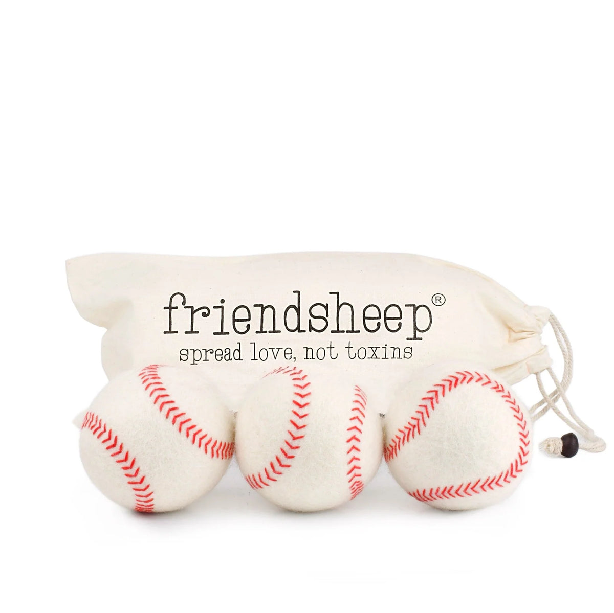 Baseball Wool Dryer Balls, Reusable Set of 3 for Small and Medium Laundry Loads in a Cotton Storage Bag