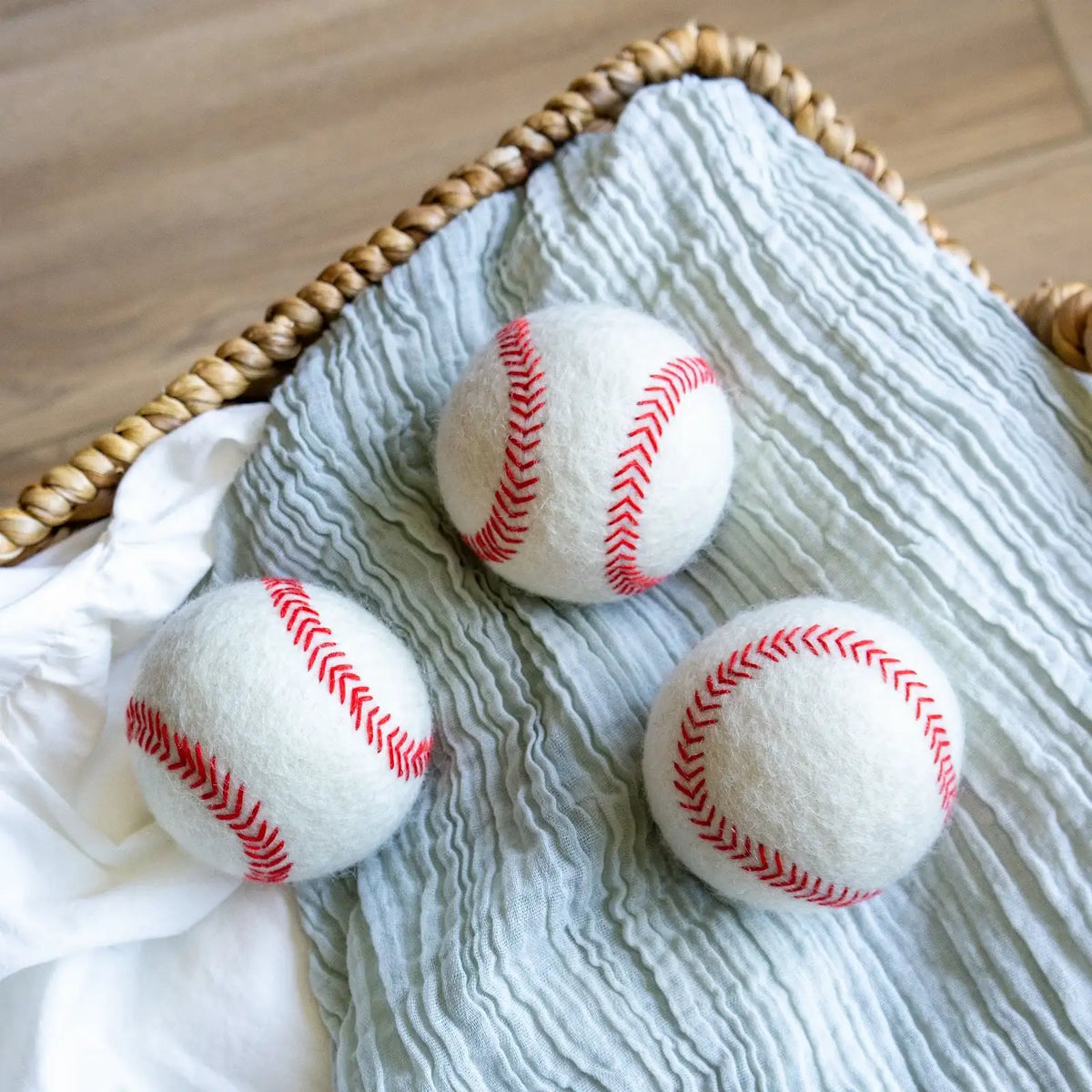 Baseball Wool Dryer Balls, Reusable Set of 3 for Small and Medium Laundry Loads in a Cotton Storage Bag