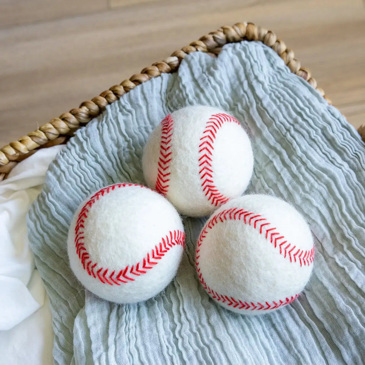 Baseball Wool Dryer Balls, Reusable Set of 3 for Small and Medium Laundry Loads in a Cotton Storage Bag