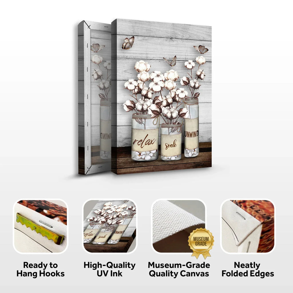 Bathroom Wall Art Relax Soak Unwind Canvas Sign in Three Premium Gallery Wrapped Sizes · Canvas Wall Art
