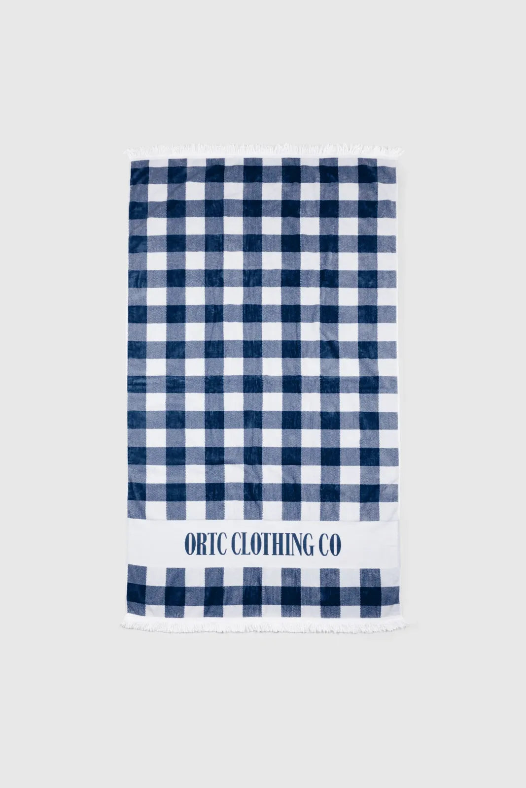 Beach Towel in Navy Gingham with Large 180 x 100 cm Coverage, Quick-Drying Terry Velour Blend and Tassel Detail