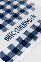 Beach Towel in Navy Gingham with Large 180 x 100 cm Coverage, Quick-Drying Terry Velour Blend and Tassel Detail