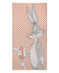 Beach Towel with Bugs Bunny Checker Design, Orange Turkish Organic Cotton, Jacquard Weave and Twisted Tassels