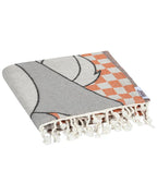 Beach Towel with Bugs Bunny Checker Design, Orange Turkish Organic Cotton, Jacquard Weave and Twisted Tassels