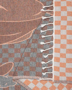 Beach Towel with Bugs Bunny Checker Design, Orange Turkish Organic Cotton, Jacquard Weave and Twisted Tassels