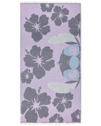 Beach Towel with Disney Stitch Hibiscus Design, Turkish Organic Cotton, Blue Double Jacquard Weave and Twisted Tassels