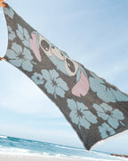 Beach Towel with Disney Stitch Hibiscus Design, Turkish Organic Cotton, Blue Double Jacquard Weave and Twisted Tassels
