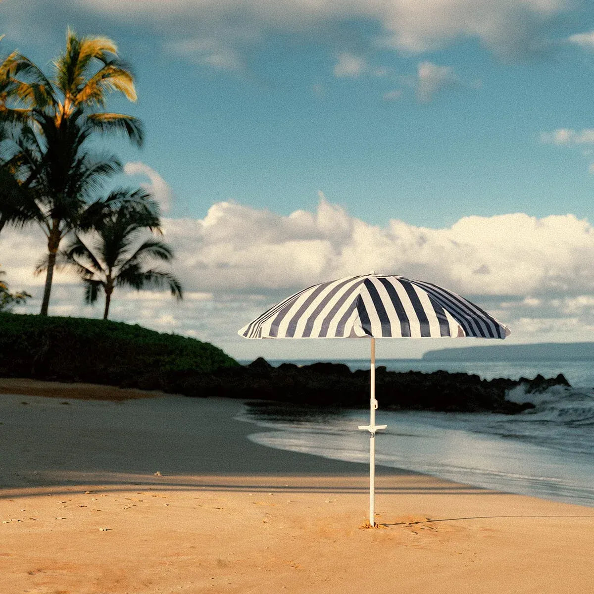 Beach Umbrella with Lightweight Aluminum Pole, Spacious Canopy and Coastal Stripe or Tiki Designs