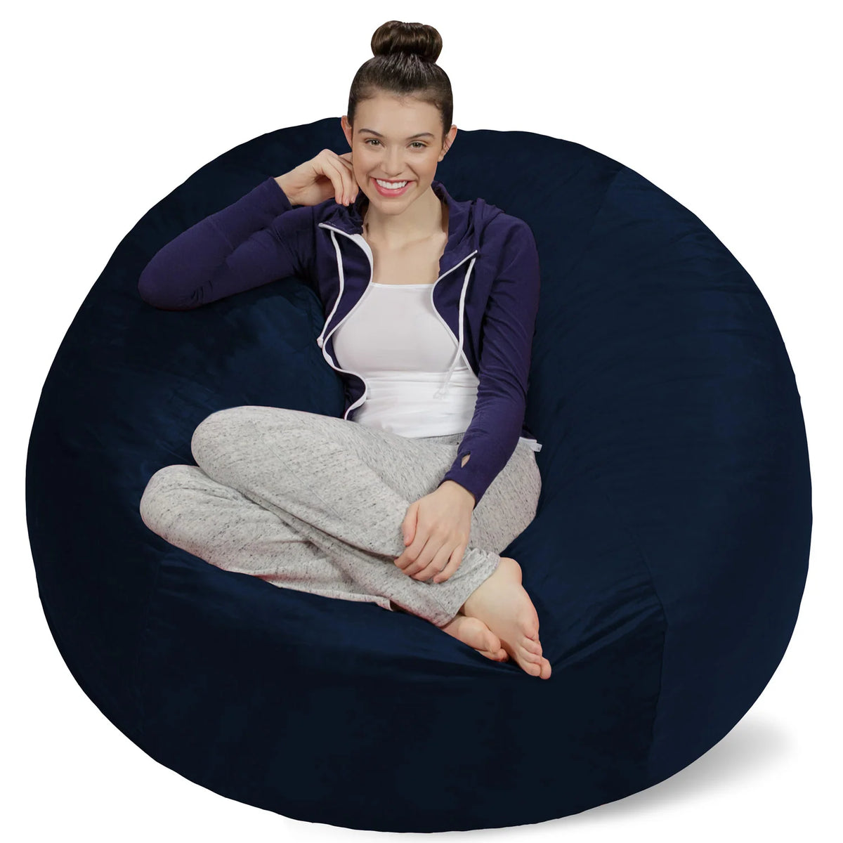 Bean Bag Chair, Microsuede-Navy Blue