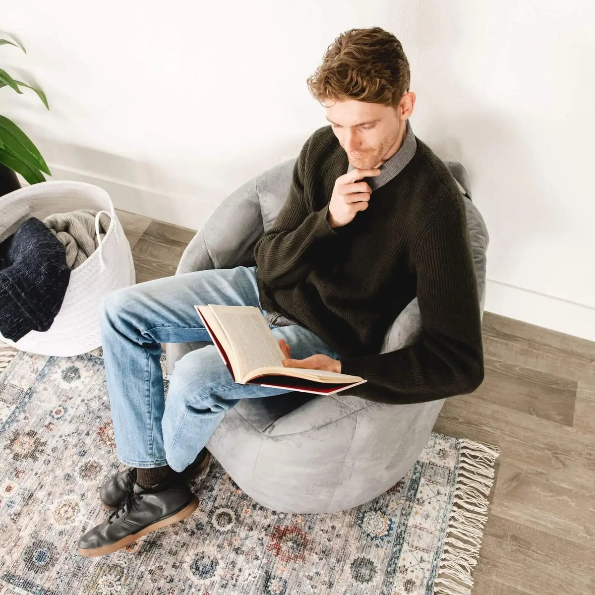 Bean Bag Chair, Standard-Gray Plush