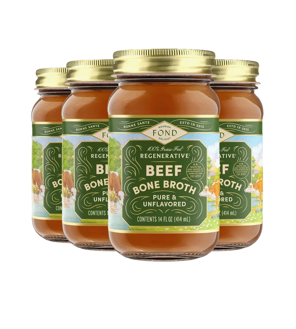 Beef Bone Broth Made with Just Bones, Water and Salt, Pure and Unflavored for Sipping or Adding to Meals