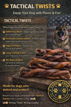 Beef Gullet Dental Chews for Dogs, 6-Pack of 6-Inch Braided Tactical Twists for Softer Chewing
