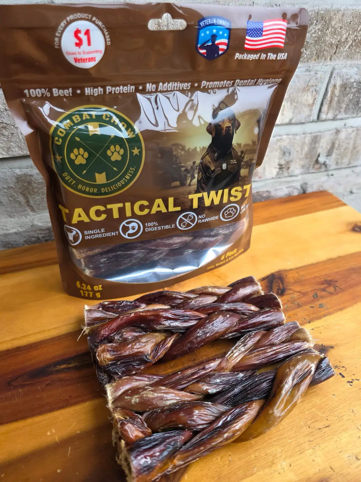 Beef Gullet Dental Chews for Dogs, 6-Pack of 6-Inch Braided Tactical Twists for Softer Chewing