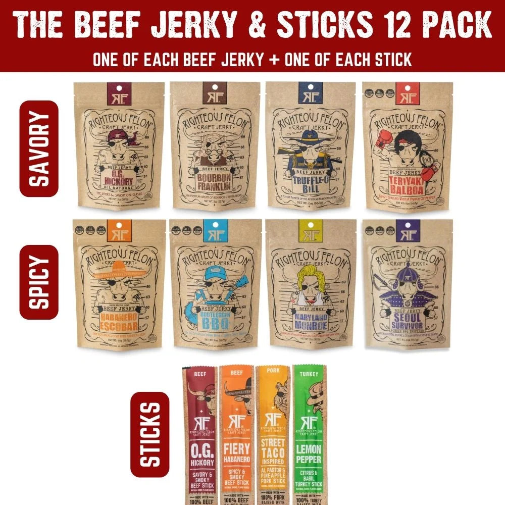 Beef Jerky and Meat Stick Sampler in a 12-Pack