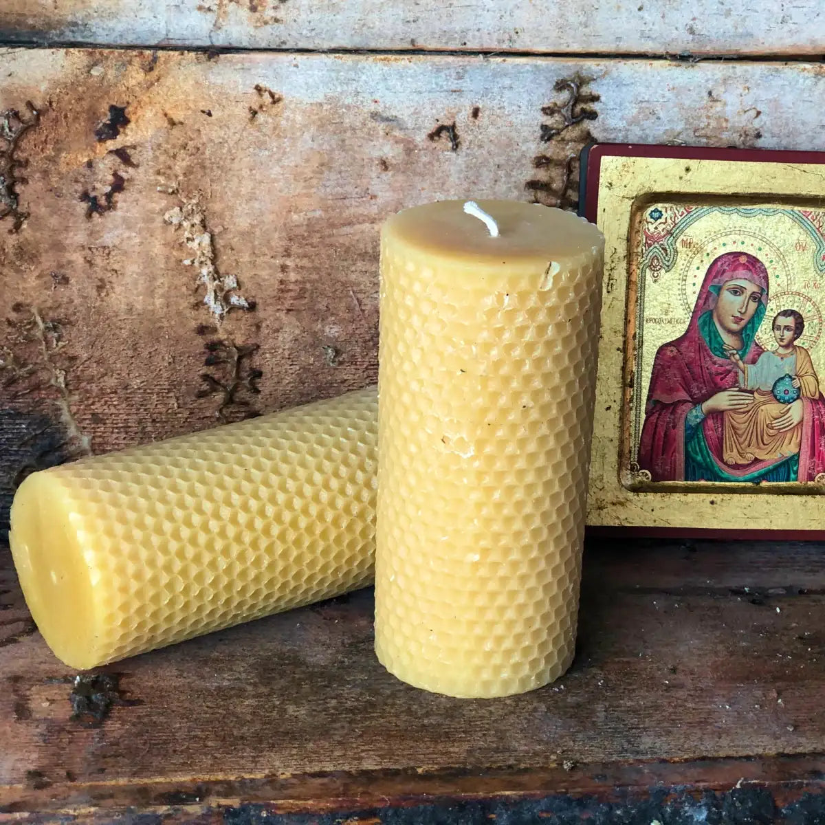 Beeswax Candle Sets with Golden Florida Wildflower Honey Scent, Pure Cotton Wick and 44-Hour Pillar Candles