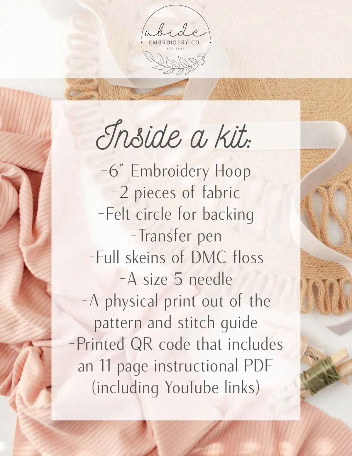 Beginner Scripture Embroidery Kit with 6-Inch Hoop, John 15:4 Design and Video Stitching Tutorials